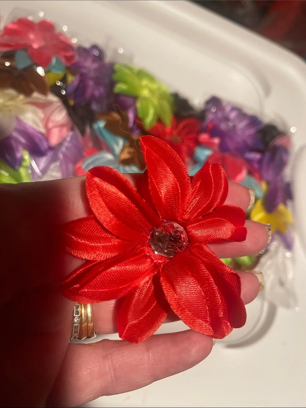 Colorful Flower craft heads lily with rhinestone Centers five dozen.